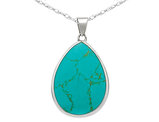 Turquoise Teardrop Pendant Necklace in Sterling Silver with Chain
